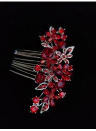  Кристален гребен за коса за абитуриентска прическа с червени кристали Red Touch